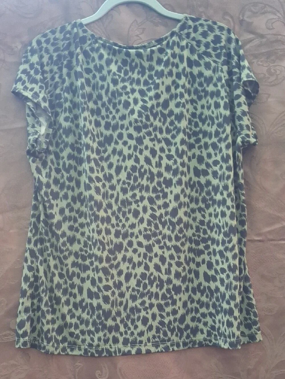 Liz Claiborne Green Leopard Print Short-Sleeve Blouse Size XL